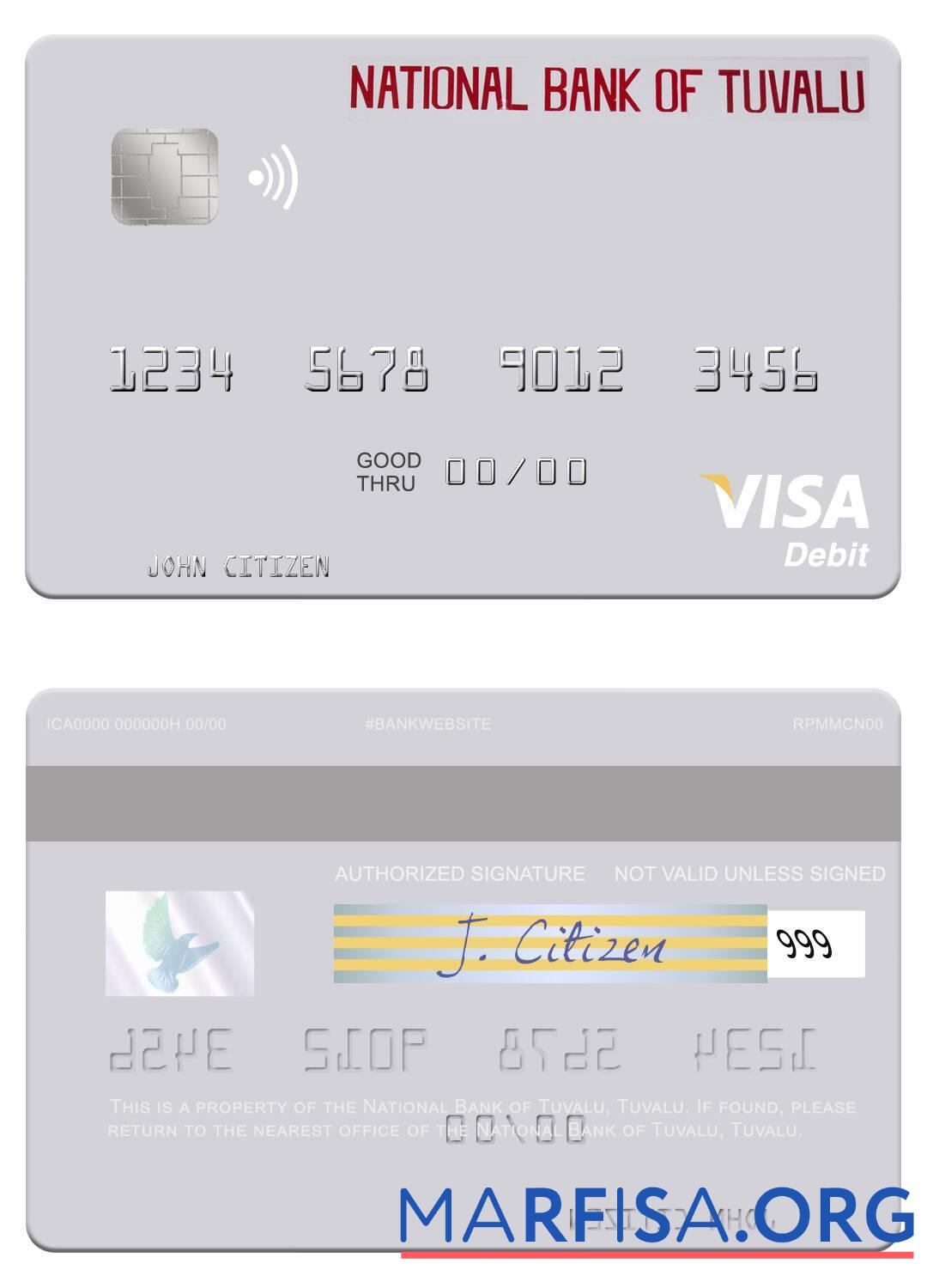 Realistic Tuvalu National Bank of Tuvalu visa debit card sample